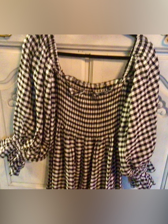 SLEEPER /Atlanta Smocked Gingham Midi Dress Puff Sleeves - Sz L - NWT - Picture 13 of 13